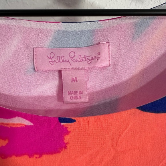 Lilly Pulitzer Jackie Plume Blume Silk Shift Dress Pink Blue Medium Flamingo - Picture 2 of 6